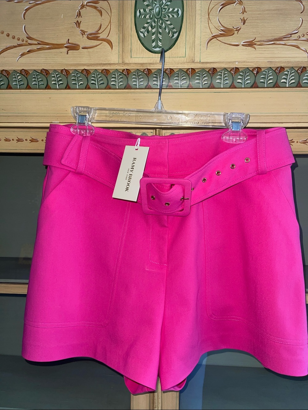Ramy Brook Bright Pink High-Waist Belted Shorts